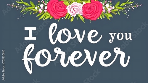 "I love you forever" e arranjo floral em fundo escuro