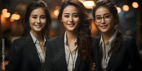 A Group of Young Asian Business Women in Elegant Business Suits