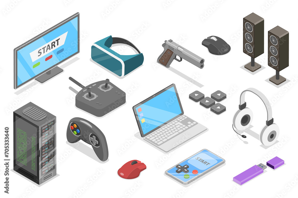 3D Isometric Flat Set of Gaming Items, eSport or Cyber Sport 3D Isometric Flat Set of Gaming Items, eSport or Cyber Sport