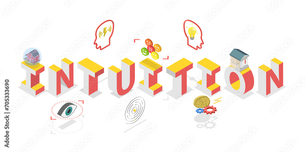 3D Isometric Flat Conceptual Illustration of Intuition, Inner Feelings and Sensations, Unconsciously Decisions Making 3D Isometric Flat Conceptual Illustration of Intuition, Inner Feelings and Sensations, Unconsciously Decisions Making