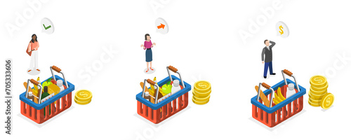 3D Isometric Flat  Conceptual Illustration of Consumer Price Index Growth   Inflation and Financial Crisis