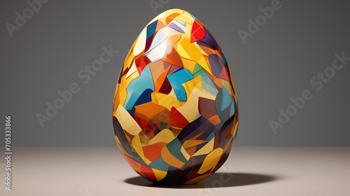 Easter egg painted with geometrical shapes in multiple colors
