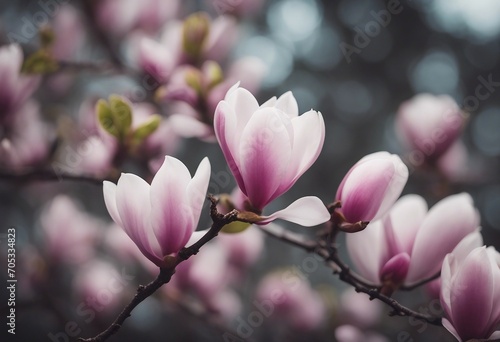 Beautiful magnolia branch isolated on anthracite background