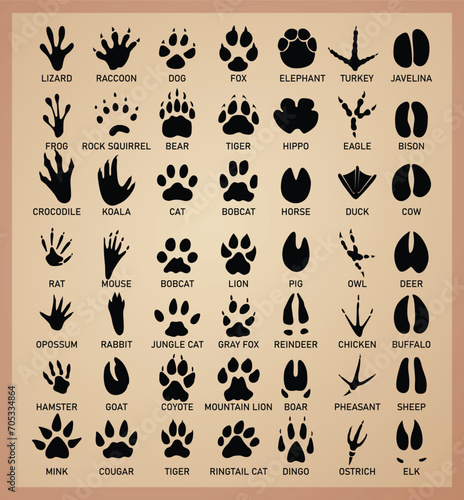 Animal Tracks Paw Print Icon Set stock illustration