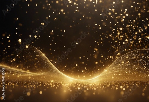 Digital Gold Particles Wave and light abstract background with shining floor particle stars dust