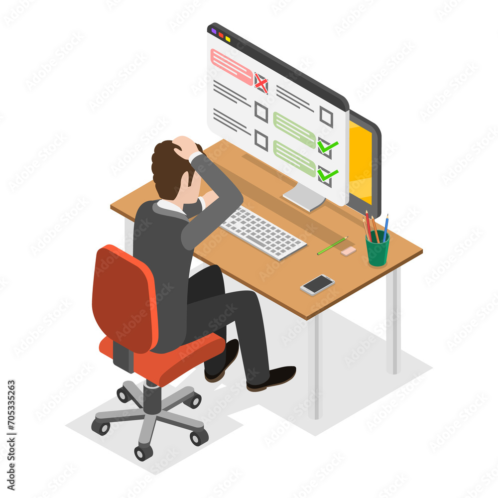 3D Isometric Flat Conceptual Illustration of Online Exam Mistake, Wrong Answer 3D Isometric Flat Conceptual Illustration of Online Exam Mistake, Wrong Answer