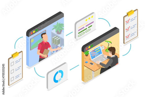 3D Isometric Flat  Conceptual Illustration of Workflow , Work Organization © TarikVision