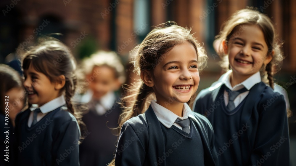 Young students are outside school. Generative AI. Young students are outside school. Generative AI.