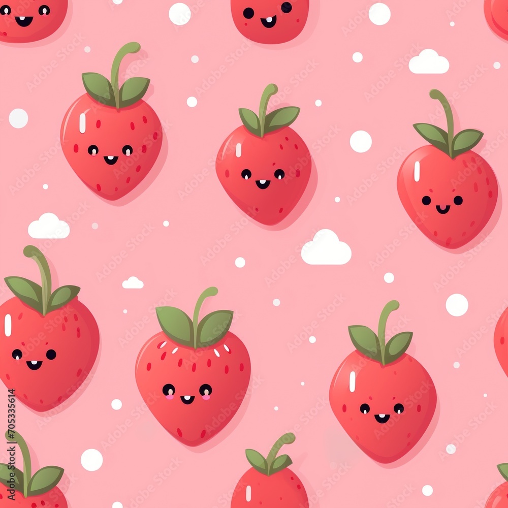 Cute Kawaii Strawberry Seamless Pattern Cute Kawaii Strawberry Seamless Pattern