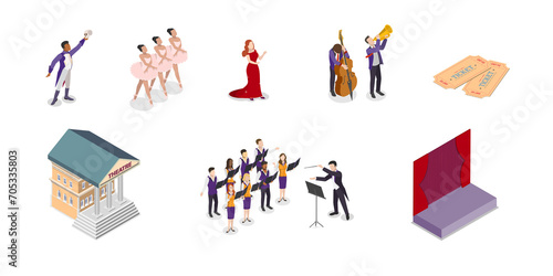 3D Isometric Flat  Set of Opera Scenes, Theater and Entertainment