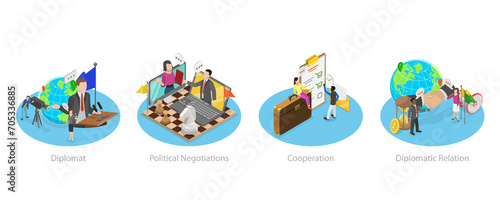 3D Isometric Flat  Conceptual Illustration of Diplomat Profession, Negotiation and Confflict Solution