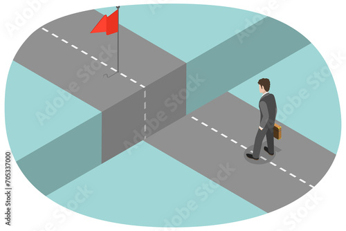 3D Isometric Flat Conceptual Illustration of Overcoming Obstacle On Road, Process of Achieving Target