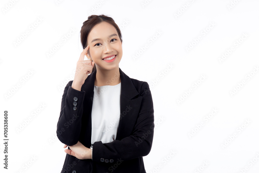 Portrait beautiful young asian businesswoman in suit standing isolated white background, business woman is manager or executive thinking and idea with imagination with success, business concept. Portrait beautiful young asian businesswoman in suit standing isolated white background, business woman is manager or executive thinking and idea with imagination with success, business concept.