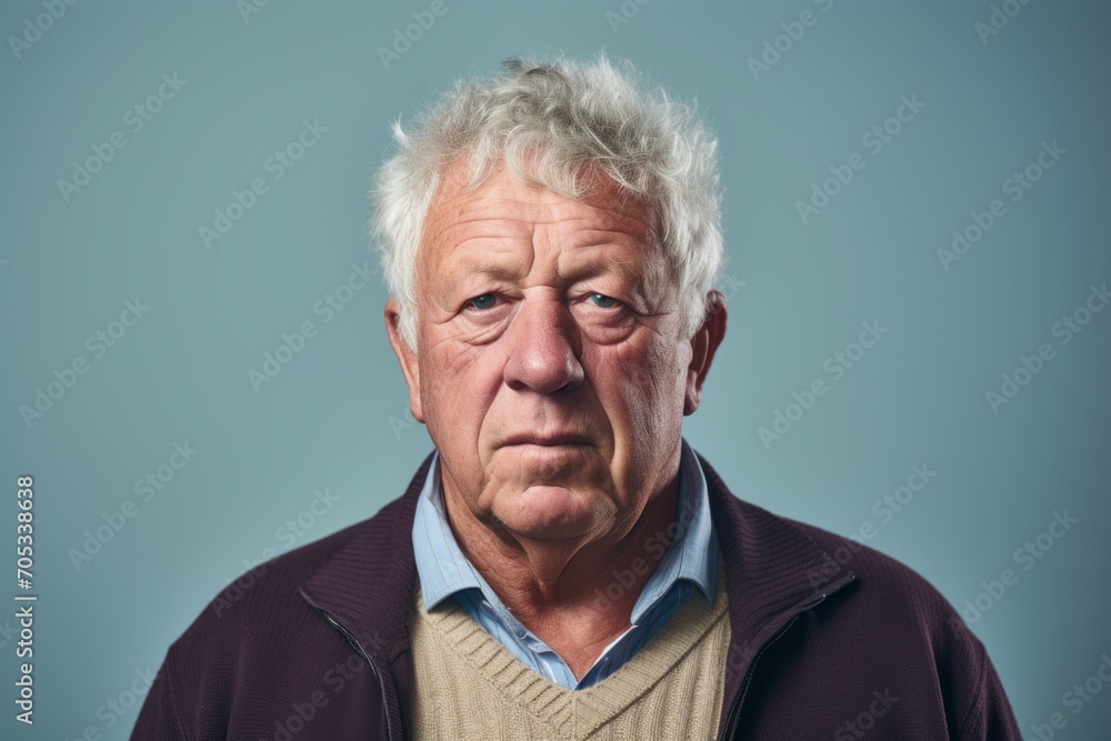 Portrait of senior man with grey hair. Studio shot over blue background. Portrait of senior man with grey hair. Studio shot over blue background.