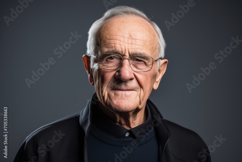 Portrait of an old man with eyeglasses on a dark background