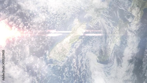 Zoom in from space and focus on Ashburton, New Zealand. 3D Animation. Background for travel intro. Elements of this image furnished by NASA.
