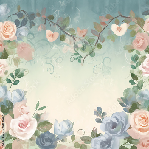 Moldura floral suave com rosas em aquarela photo