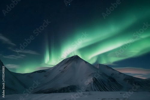 photo of the multi-colored aurora borealis in svalbard, norway, snowy mountain in the background, 1 shooting star, galactic night sky, cinematic 4k