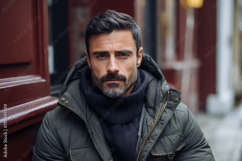 Portrait of a handsome bearded man in a green jacket. Men's beauty, fashion. Portrait of a handsome bearded man in a green jacket. Men's beauty, fashion.