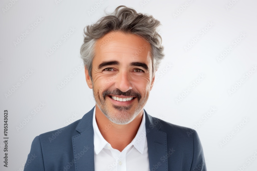 Handsome mature man with grey hair and beard smiling at camera Handsome mature man with grey hair and beard smiling at camera