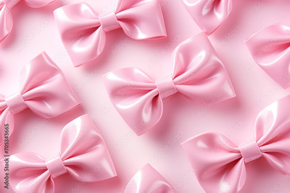 Pattern of many pastel pink silk bows. Monochromatic colors. Concept of love, gifts, fashion and trend. Pattern of many pastel pink silk bows. Monochromatic colors. Concept of love, gifts, fashion and trend.