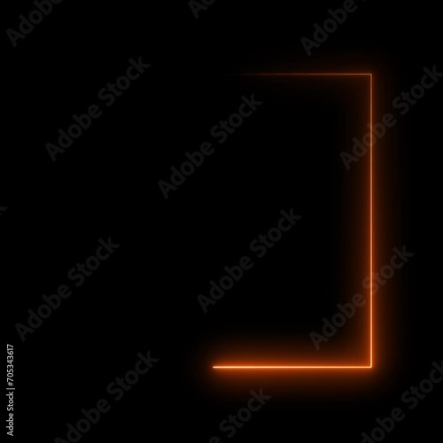 A square frame made of Abstract orange warm heat neon square frame. Moving fluorescent light glowing on a black background, Seamless loop, screen overlay 