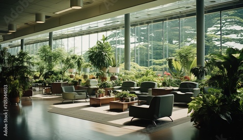 Modern office interior with green plants
