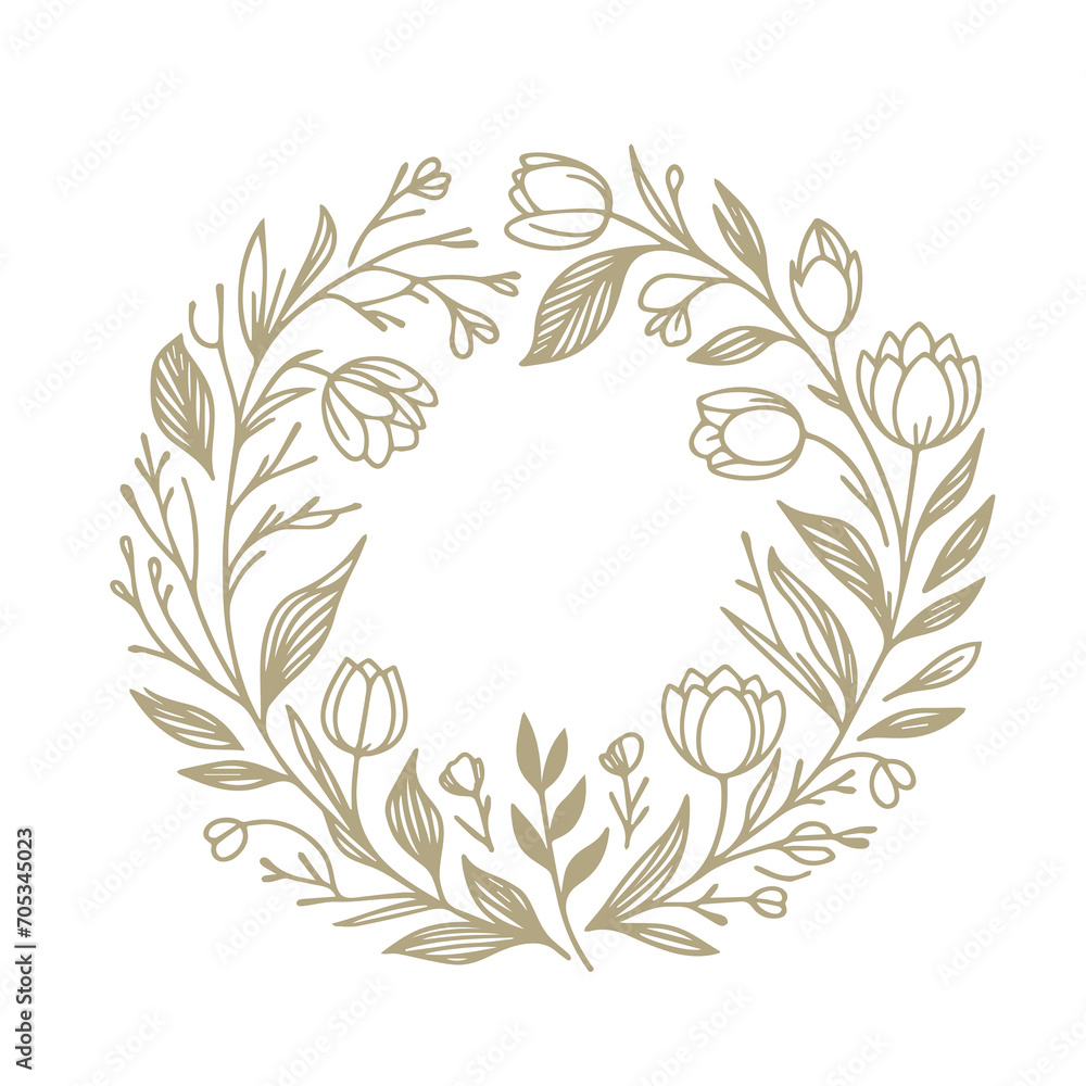 Hand drawn floral minimal elements in line art style. Greenery for decoration, wild and garden plants, branches, leaves. frame with tulips. tulips. flowers Hand drawn floral minimal elements in line art style. Greenery for decoration, wild and garden plants, branches, leaves. frame with tulips. tulips. flowers
