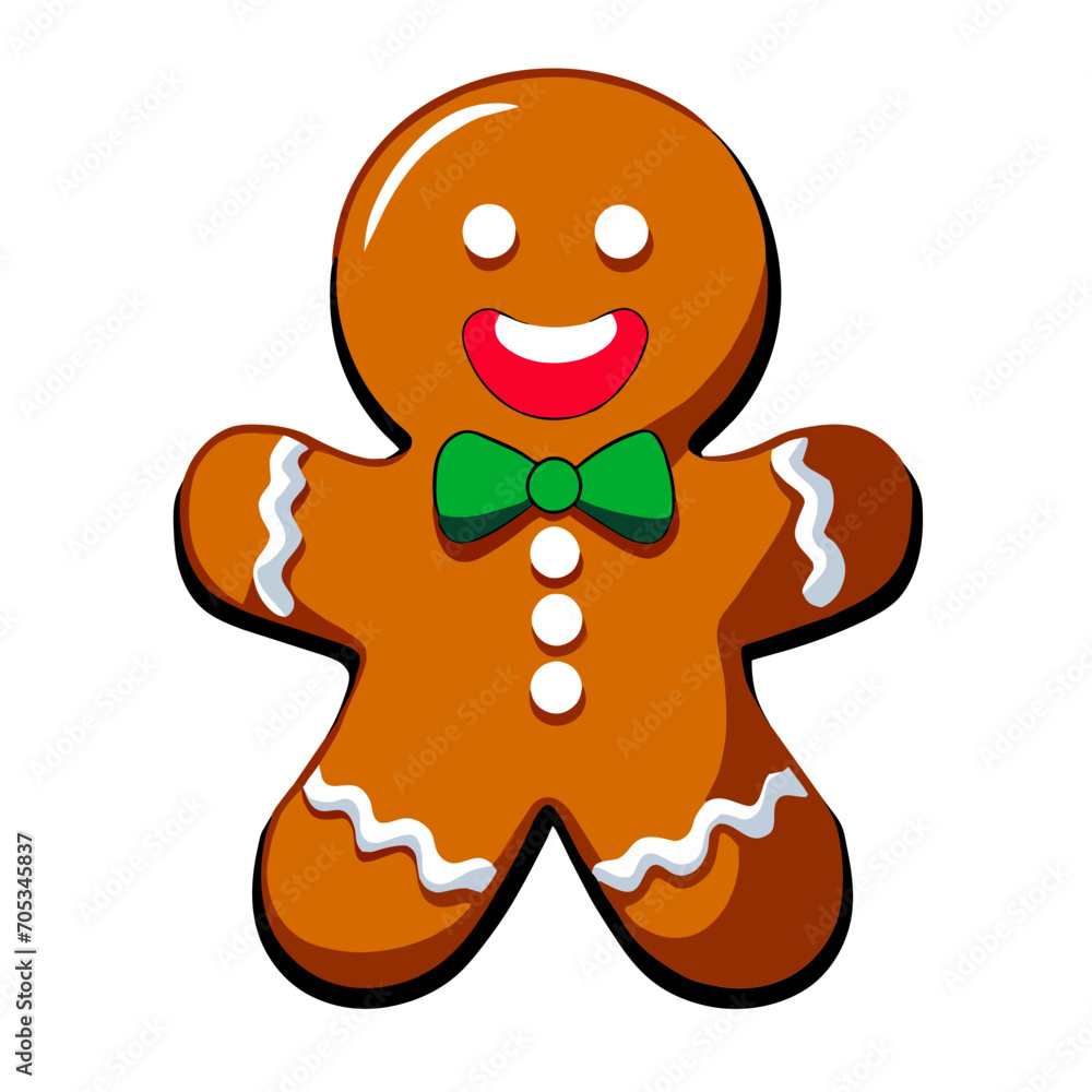Obraz premium Gingerbread man. New year cookies, sweets. Cute christmas gingerbread man in flat style isolated on white background. Christmas icon. Holiday winter symbols. Festive treats. Vector illustration. 