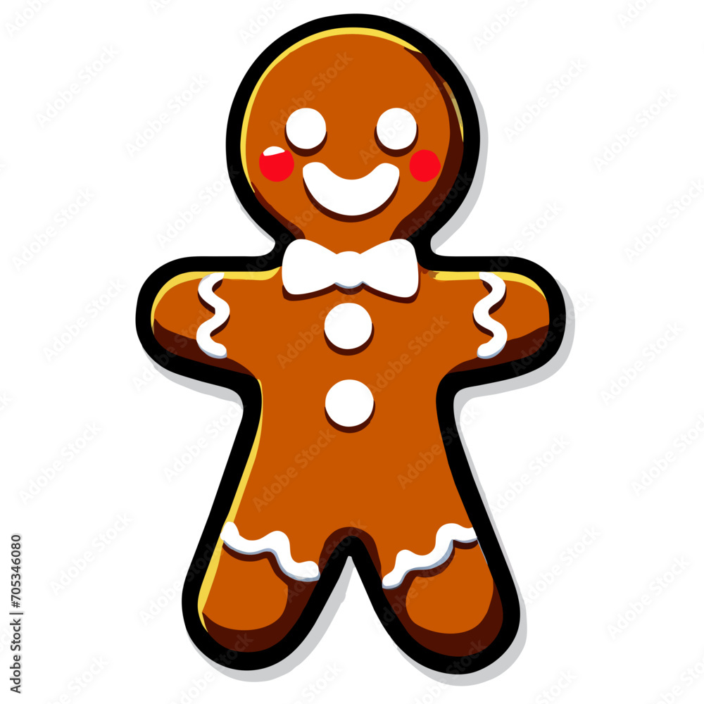Obraz premium Gingerbread man. New year cookies, sweets. Cute christmas gingerbread man in flat style isolated on white background. Christmas icon. Holiday winter symbols. Festive treats. Vector illustration. 