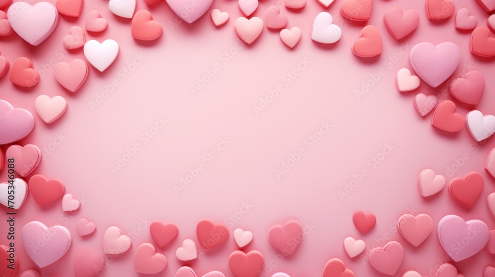 Valentine's Day background with pink and white hearts. Love and romantic greeting card.