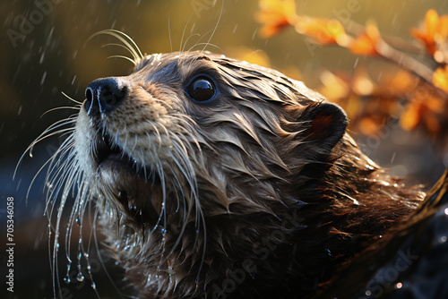 Cute close up portrait of an Asian or Oriental small clawed otter (Aonyx cinerea) with out of focus background photo