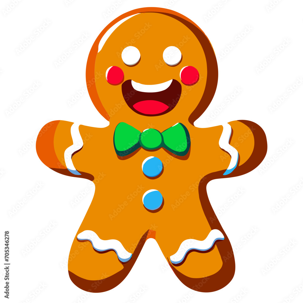 Obraz premium Gingerbread man. New year cookies, sweets. Cute christmas gingerbread man in flat style isolated on white background. Christmas icon. Holiday winter symbols. Festive treats. Vector illustration. 