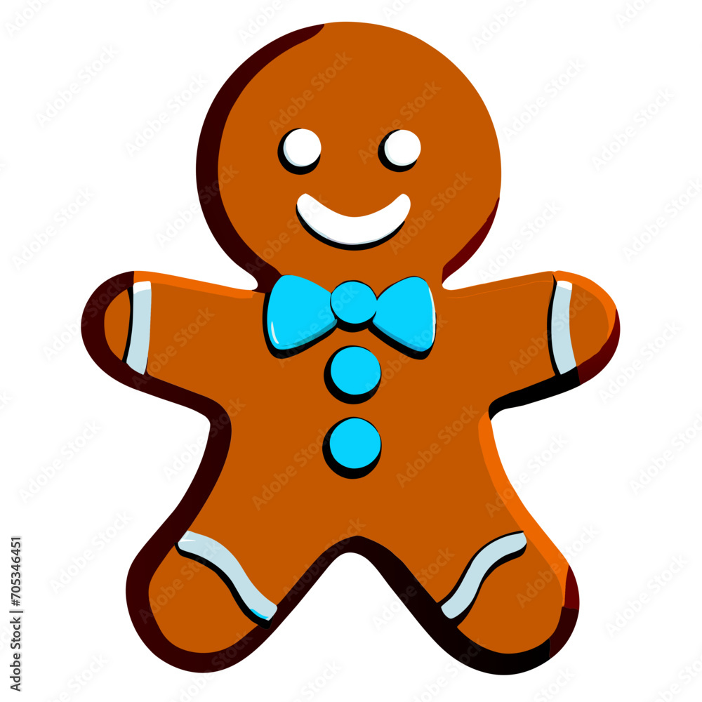 Fototapeta premium Gingerbread man. New year cookies, sweets. Cute christmas gingerbread man in flat style isolated on white background. Christmas icon. Holiday winter symbols. Festive treats. Vector illustration