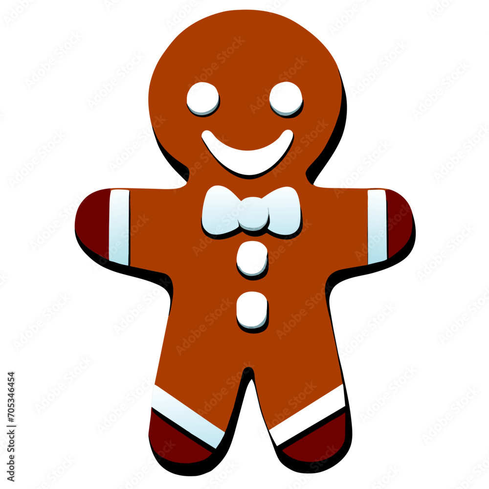 Obraz premium Gingerbread man. New year cookies, sweets. Cute christmas gingerbread man in flat style isolated on white background. Christmas icon. Holiday winter symbols. Festive treats. Vector illustration