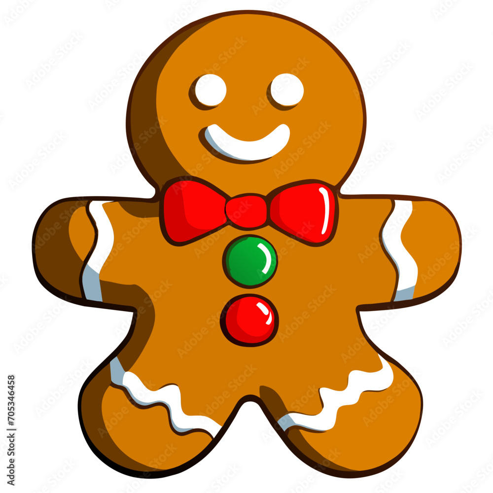 Fototapeta premium Gingerbread man. New year cookies, sweets. Cute christmas gingerbread man in flat style isolated on white background. Christmas icon. Holiday winter symbols. Festive treats. Vector illustration