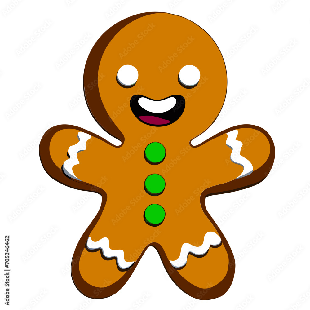 Obraz premium Gingerbread man. New year cookies, sweets. Cute christmas gingerbread man in flat style isolated on white background. Christmas icon. Holiday winter symbols. Festive treats. Vector illustration