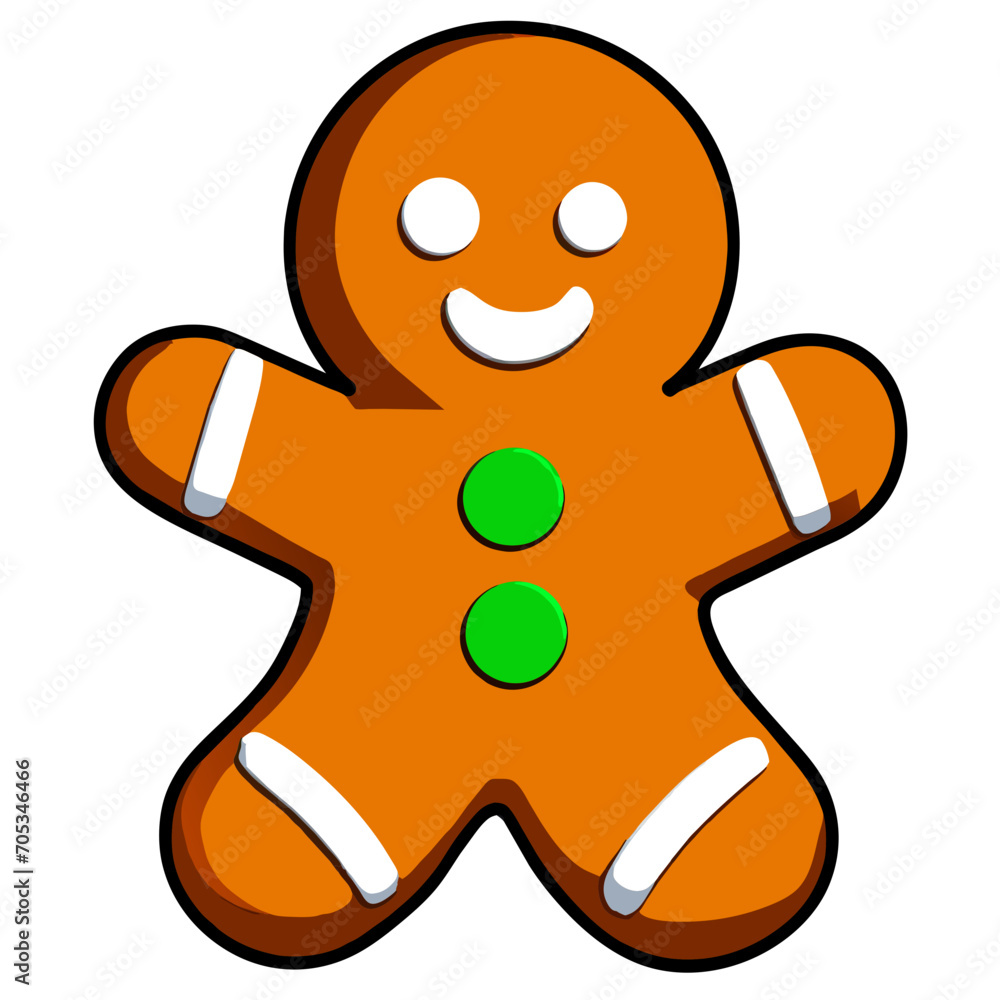 Obraz premium Gingerbread man. New year cookies, sweets. Cute christmas gingerbread man in flat style isolated on white background. Christmas icon. Holiday winter symbols. Festive treats. Vector illustration