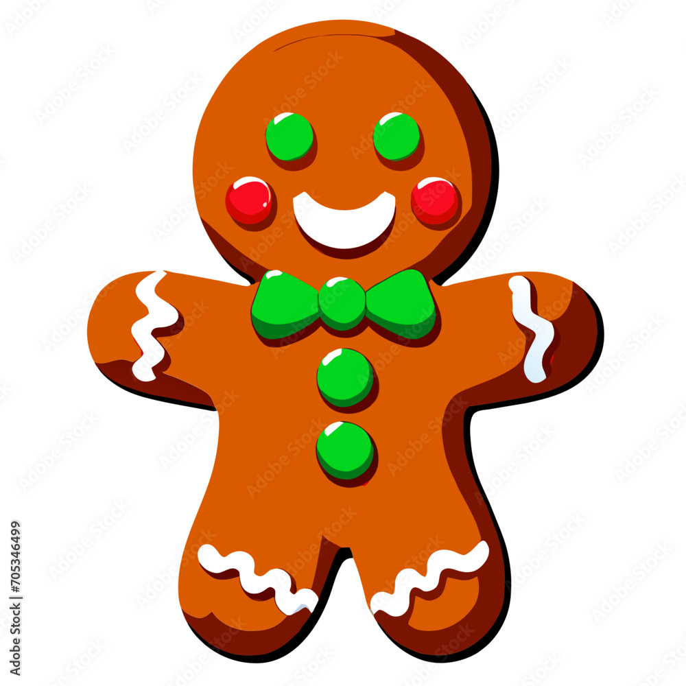 Obraz premium Gingerbread man. New year cookies, sweets. Cute christmas gingerbread man in flat style isolated on white background. Christmas icon. Holiday winter symbols. Festive treats. Vector illustration