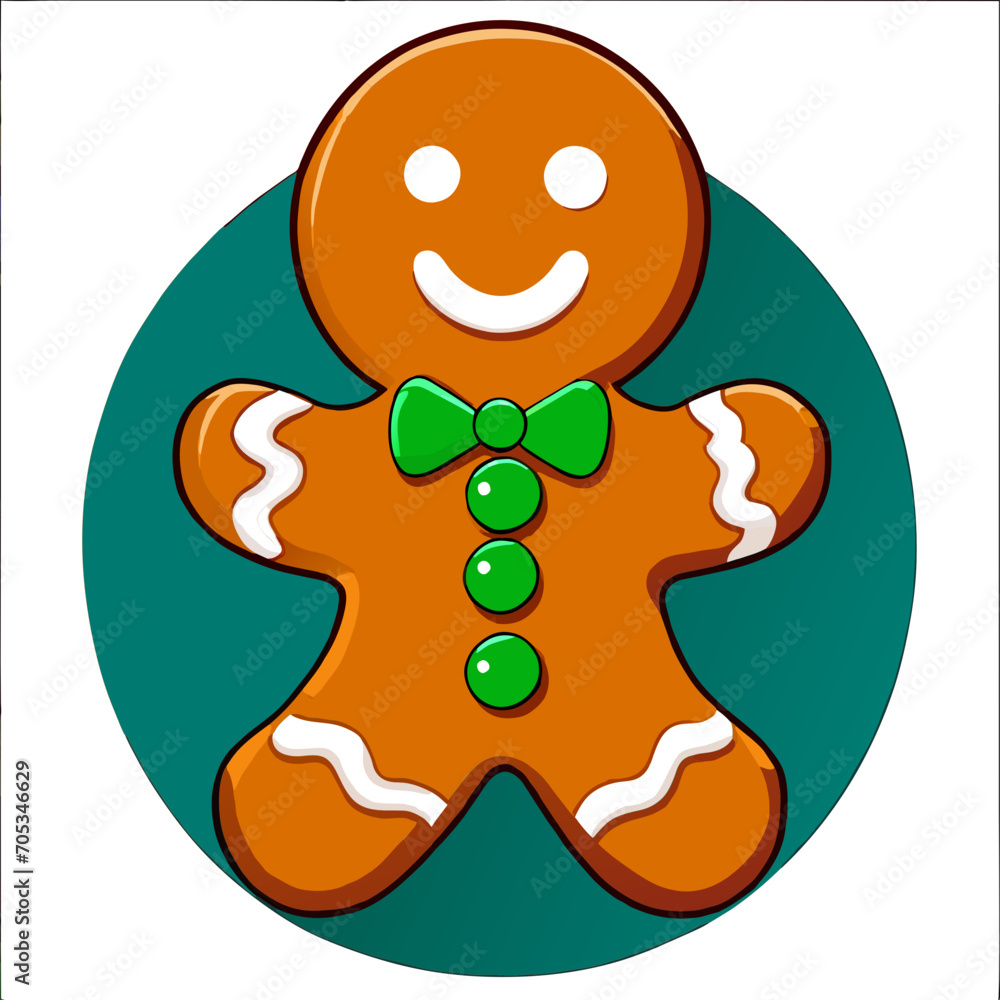 Obraz premium Gingerbread man. New year cookies, sweets. Cute christmas gingerbread man in flat style isolated on white background. Christmas icon. Holiday winter symbols. Festive treats. Vector illustration