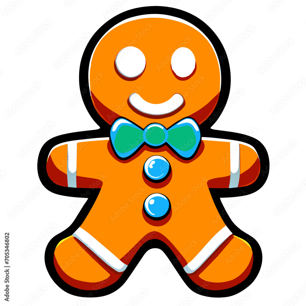 Naklejka premium Gingerbread man. New year cookies, sweets. Cute christmas gingerbread man in flat style isolated on white background. Christmas icon. Holiday winter symbols. Festive treats. Vector illustration