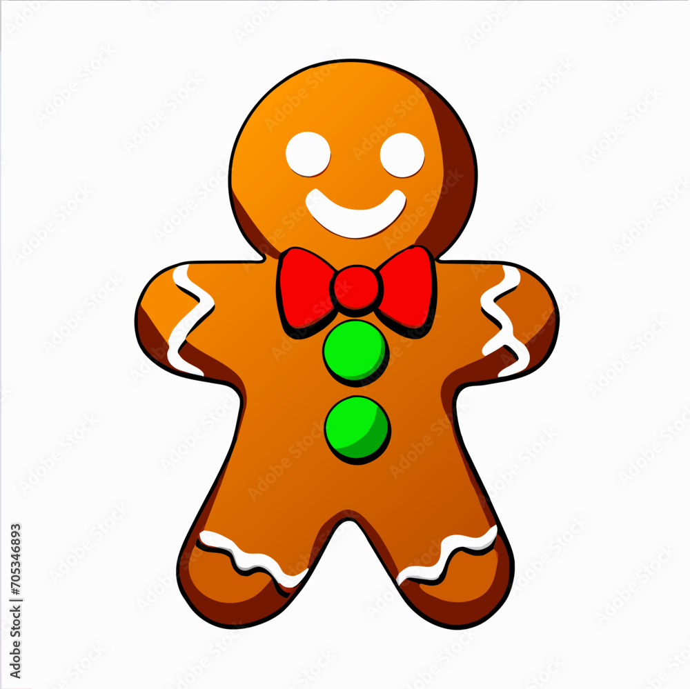 Obraz premium Gingerbread man. New year cookies, sweets. Cute christmas gingerbread man in flat style isolated on white background. Christmas icon. Holiday winter symbols. Festive treats. Vector illustration