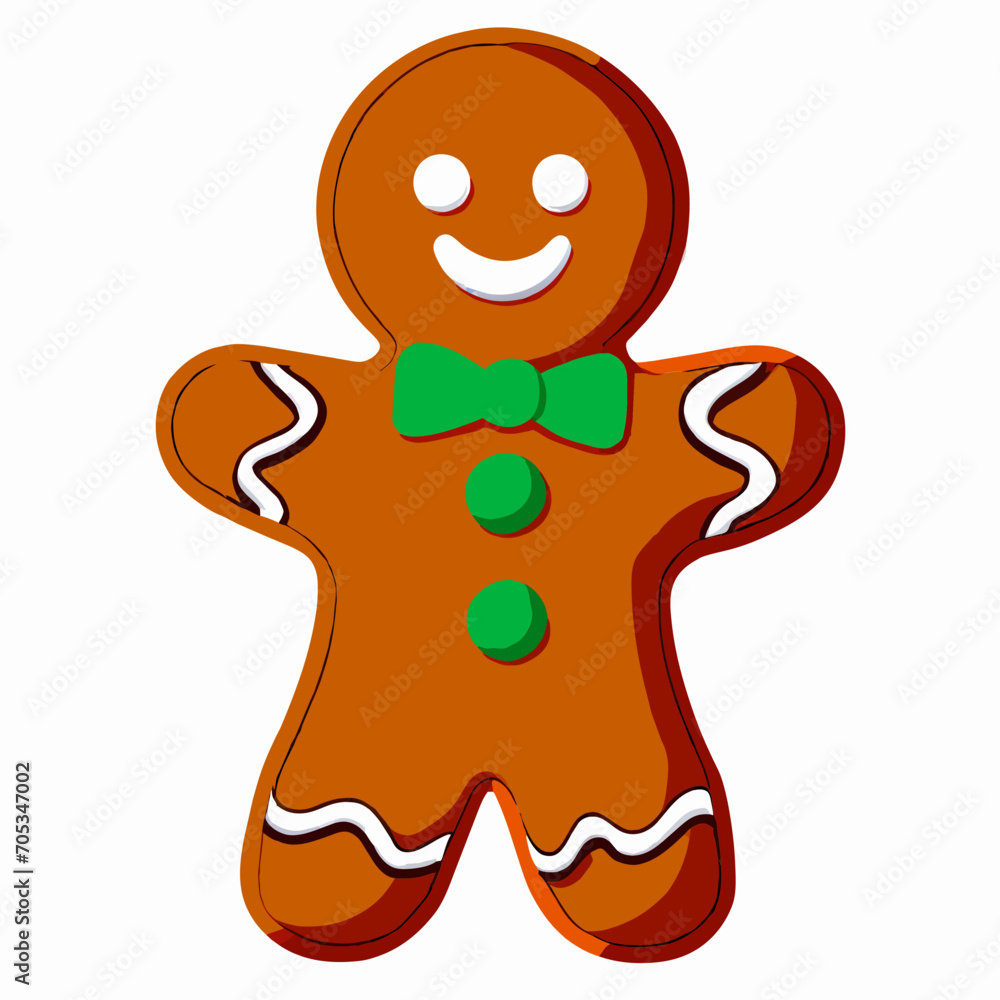 Obraz premium Gingerbread man. New year cookies, sweets. Cute christmas gingerbread man in flat style isolated on white background. Christmas icon. Holiday winter symbols. Festive treats. Vector illustration
