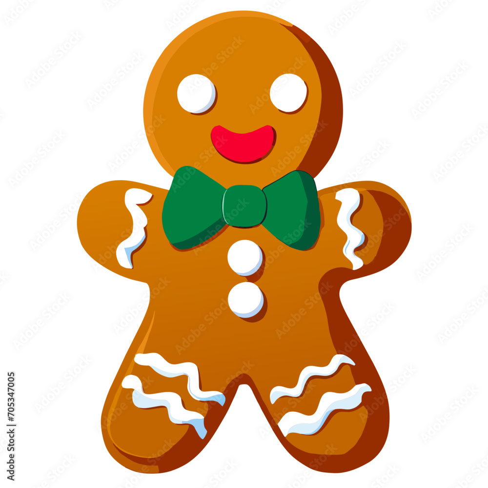 Obraz premium Gingerbread man. New year cookies, sweets. Cute christmas gingerbread man in flat style isolated on white background. Christmas icon. Holiday winter symbols. Festive treats. Vector illustration