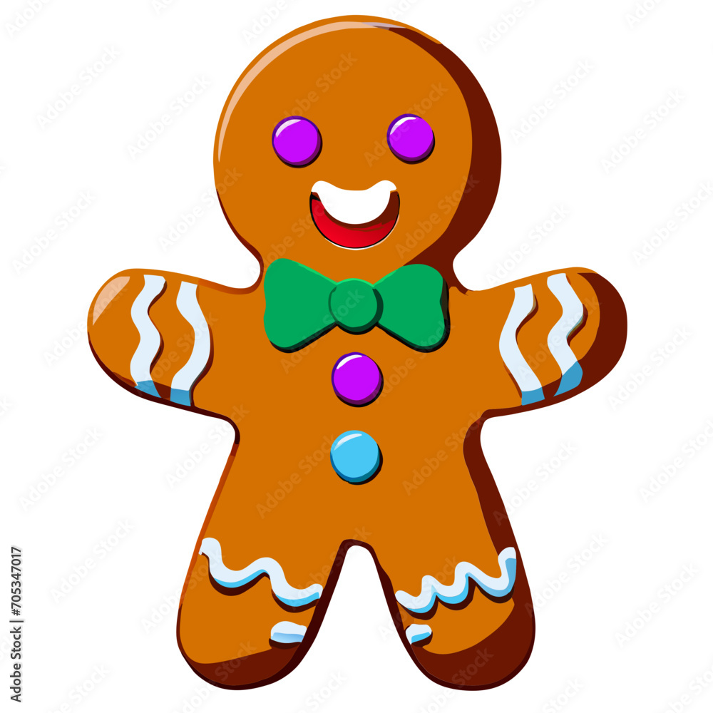 Obraz premium Gingerbread man. New year cookies, sweets. Cute christmas gingerbread man in flat style isolated on white background. Christmas icon. Holiday winter symbols. Festive treats. Vector illustration