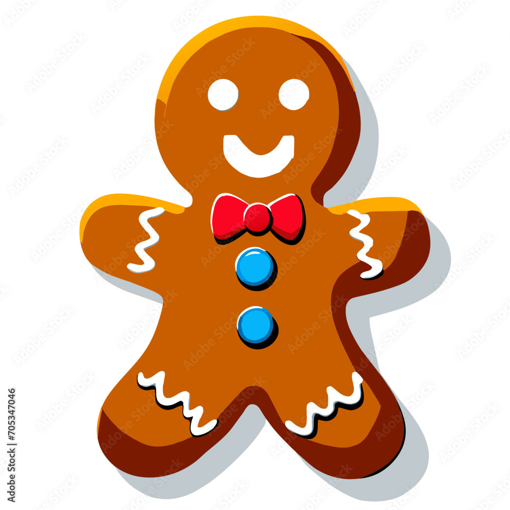 Obraz premium Gingerbread man. New year cookies, sweets. Cute christmas gingerbread man in flat style isolated on white background. Christmas icon. Holiday winter symbols. Festive treats. Vector illustration