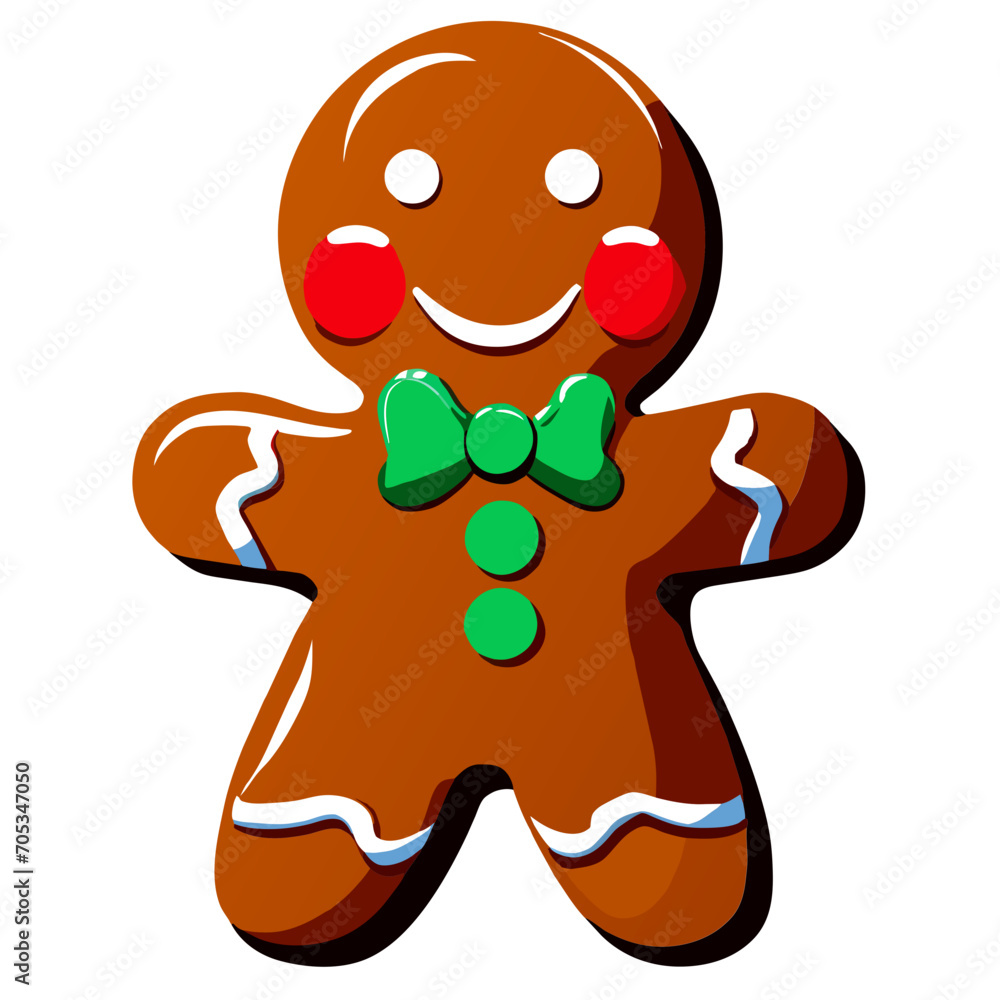 Obraz premium Gingerbread man. New year cookies, sweets. Cute christmas gingerbread man in flat style isolated on white background. Christmas icon. Holiday winter symbols. Festive treats. Vector illustration