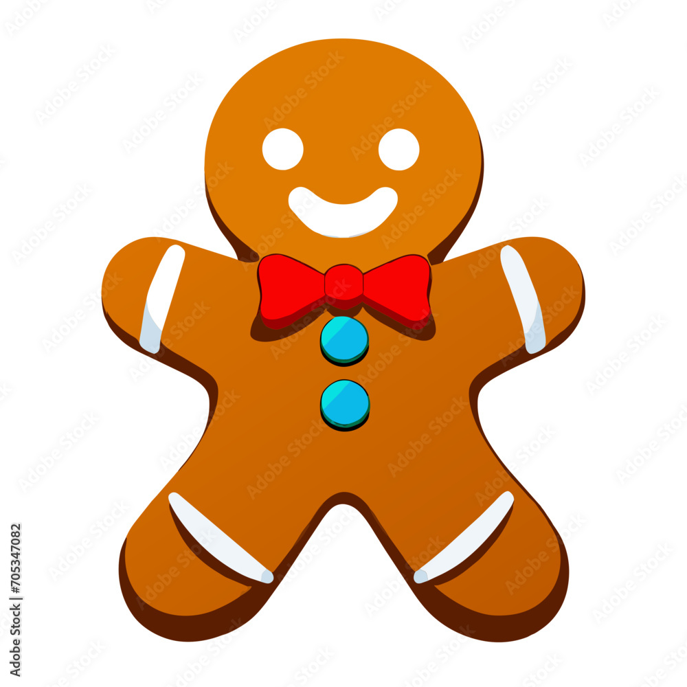 Obraz premium Gingerbread man. New year cookies, sweets. Cute christmas gingerbread man in flat style isolated on white background. Christmas icon. Holiday winter symbols. Festive treats. Vector illustration