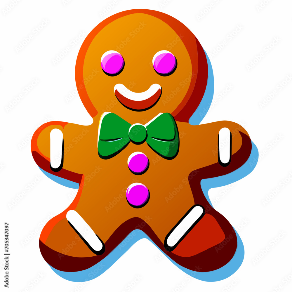 Obraz premium Gingerbread man. New year cookies, sweets. Cute christmas gingerbread man in flat style isolated on white background. Christmas icon. Holiday winter symbols. Festive treats. Vector illustration