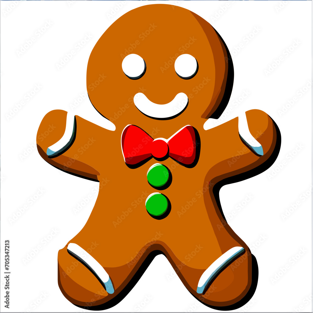Obraz premium Gingerbread man. New year cookies, sweets. Cute christmas gingerbread man in flat style isolated on white background. Christmas icon. Holiday winter symbols. Festive treats. Vector illustration. 